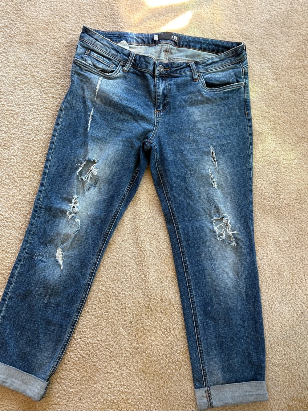 KUT from the Kloth Distressed Dark Blue Boyfriend Jeans